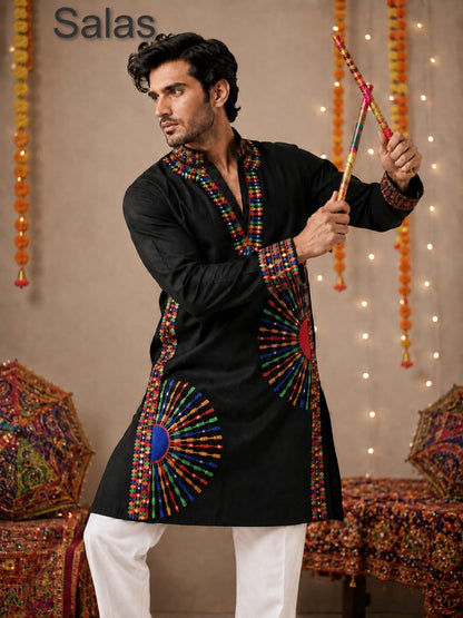 Multi-Color 1109 Salas Roman Silk Mens Kurta Wholesaler Gujarat