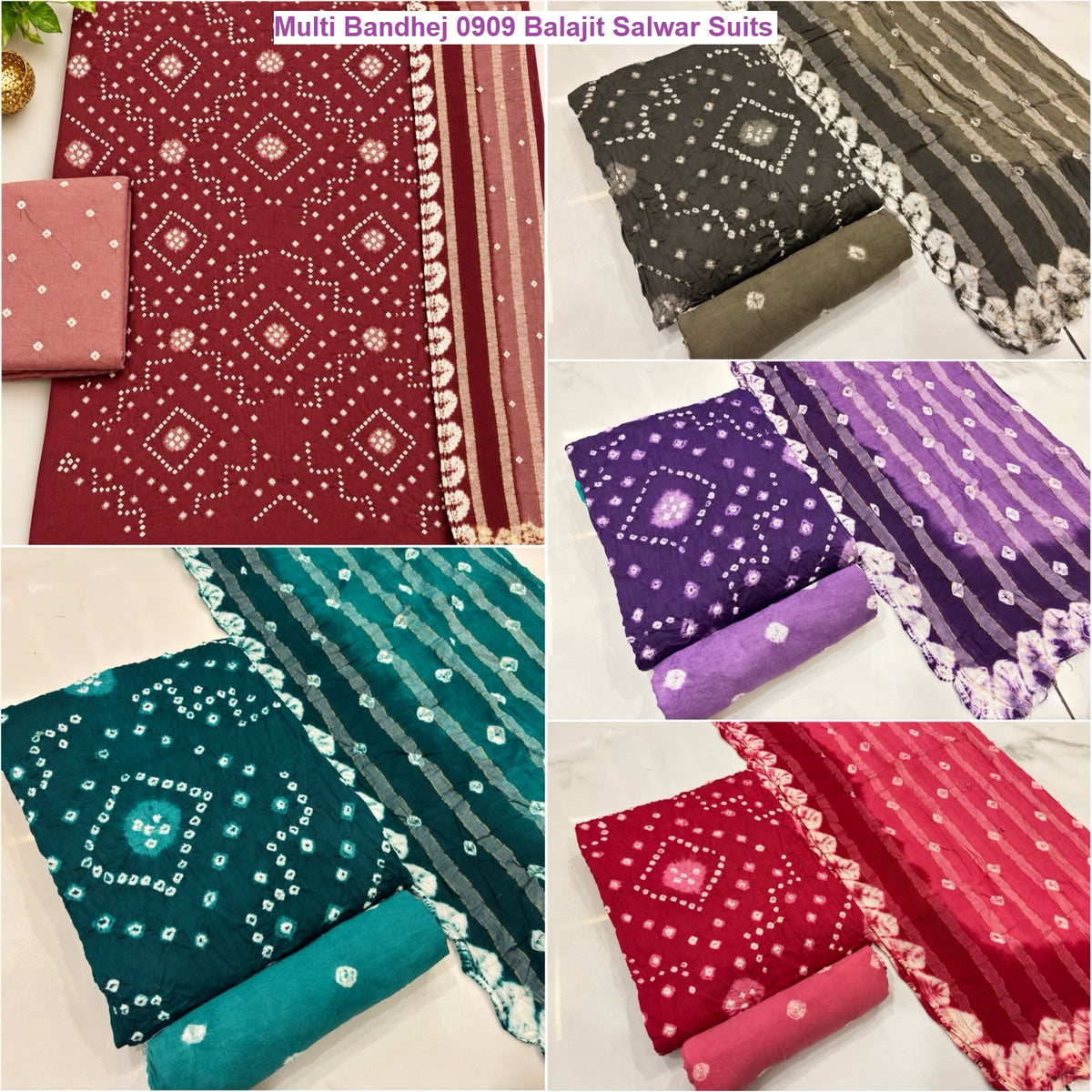 Multi Bandhej 0909 Balajit Satin Salwar Suits Exporter Gujarat