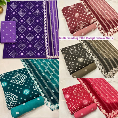 Multi Bandhej 0909 Balajit Satin Salwar Suits Exporter Gujarat