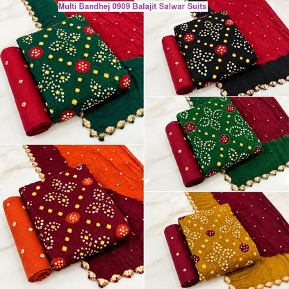 Multi Bandhej 0909 Balajit Satin Salwar Suits Exporter Gujarat