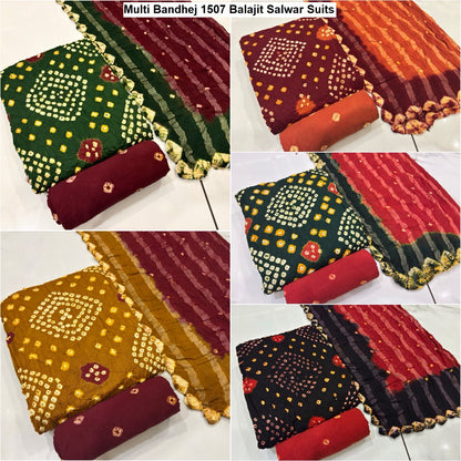 Multi Bandhej 1507 Balajit Satin Salwar Suits Wholesaler India
