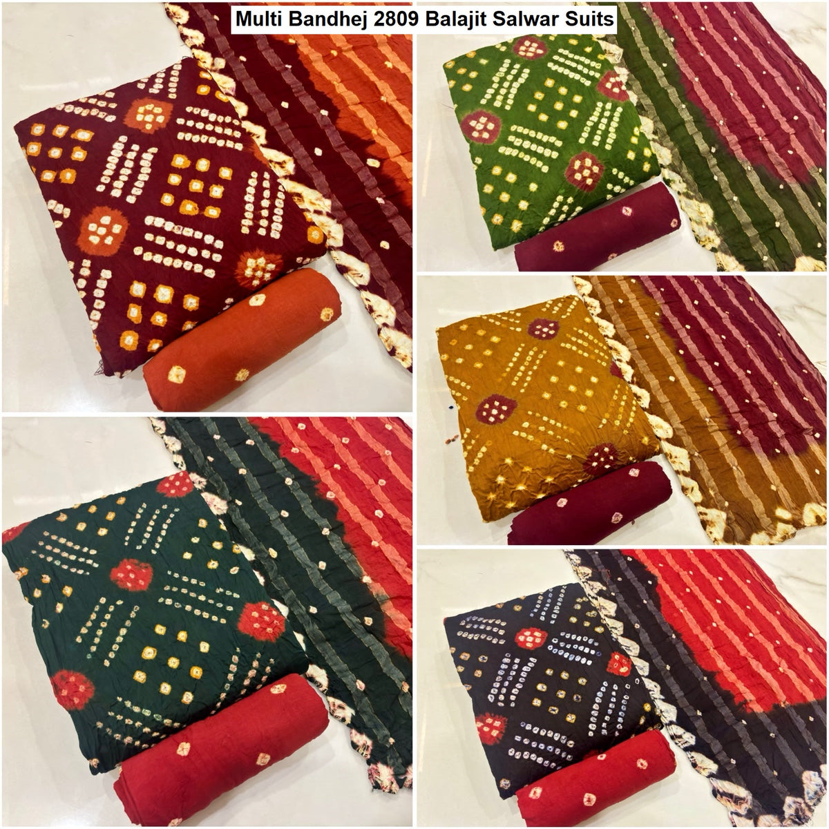 Multi Bandhej 2809 Balajit Satin Salwar Suits Wholesale