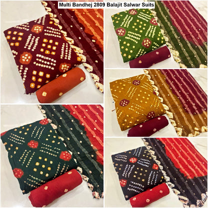 Multi Bandhej 2809 Balajit Satin Salwar Suits Wholesale