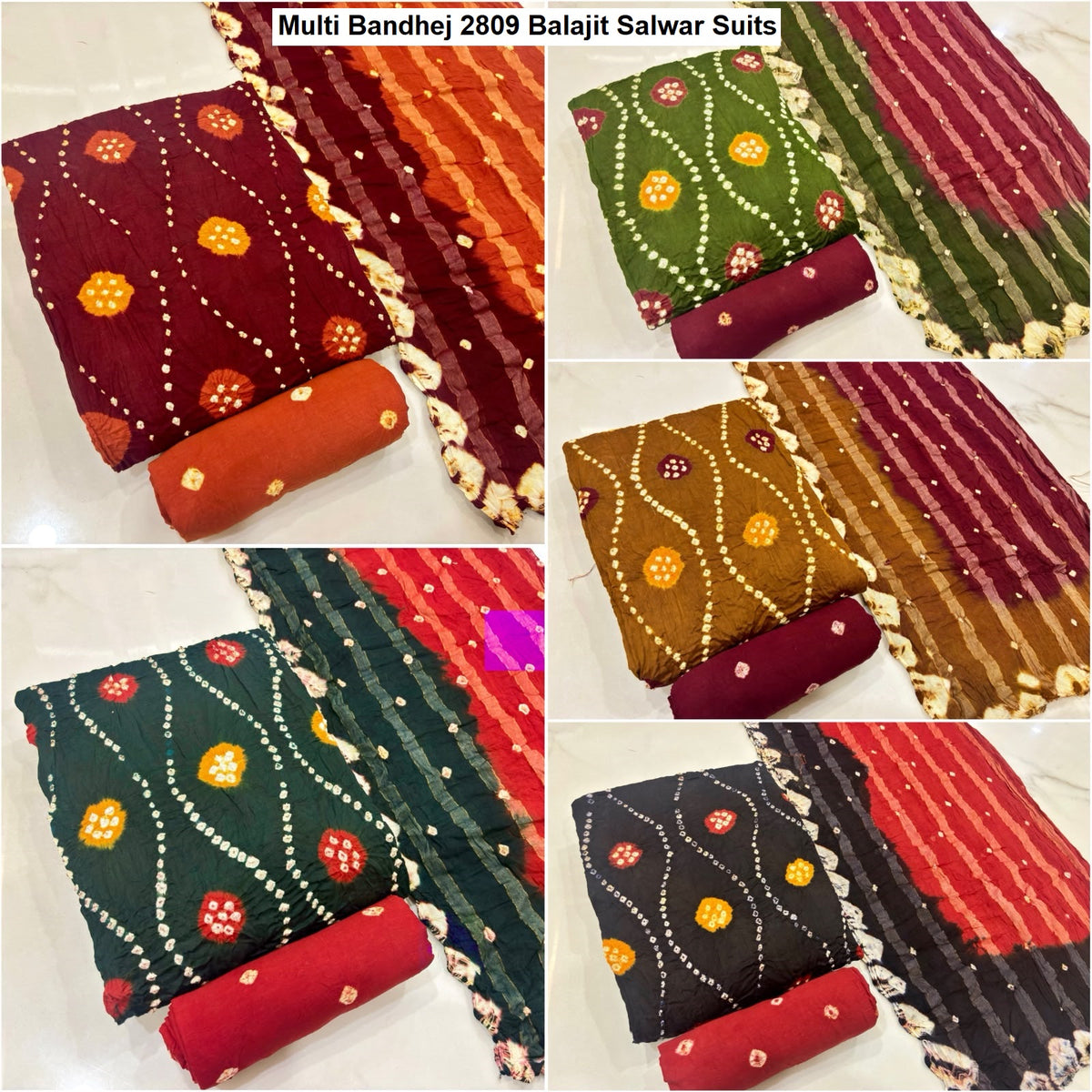 Multi Bandhej 2809 Balajit Satin Salwar Suits Wholesale