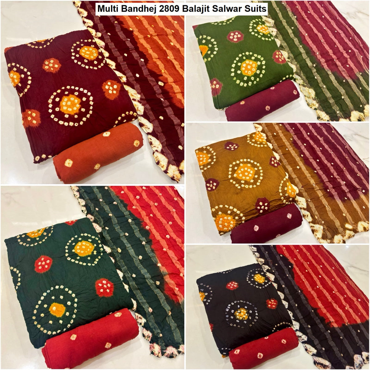 Multi Bandhej 2809 Balajit Satin Salwar Suits Wholesale