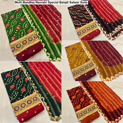 Multi Bandhej Navratri Special Balajit Satin Salwar Suits Manufacturer Gujarat
