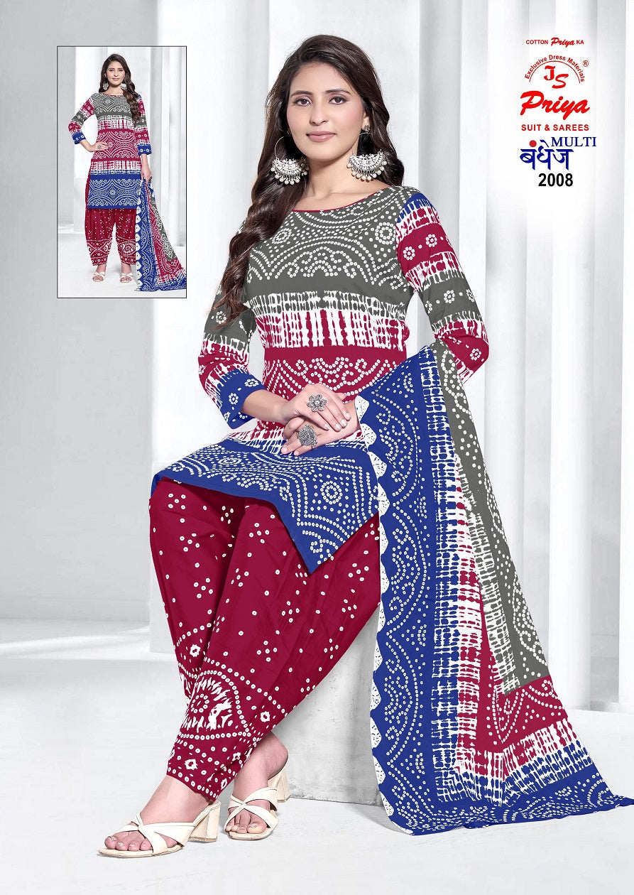 Multi Bandhej Vol 2 Js Priya Cotton Dress Material Supplier Ahmedabad