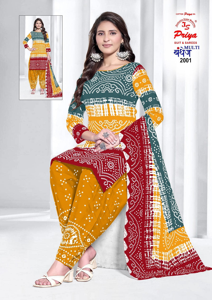 Multi Bandhej Vol 2 Js Priya Cotton Dress Material Supplier Ahmedabad