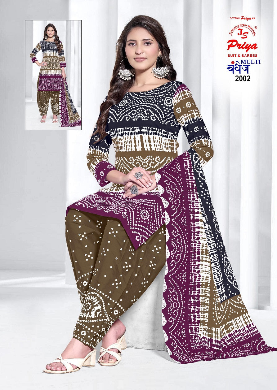 Multi Bandhej Vol 2 Js Priya Cotton Dress Material Supplier Ahmedabad