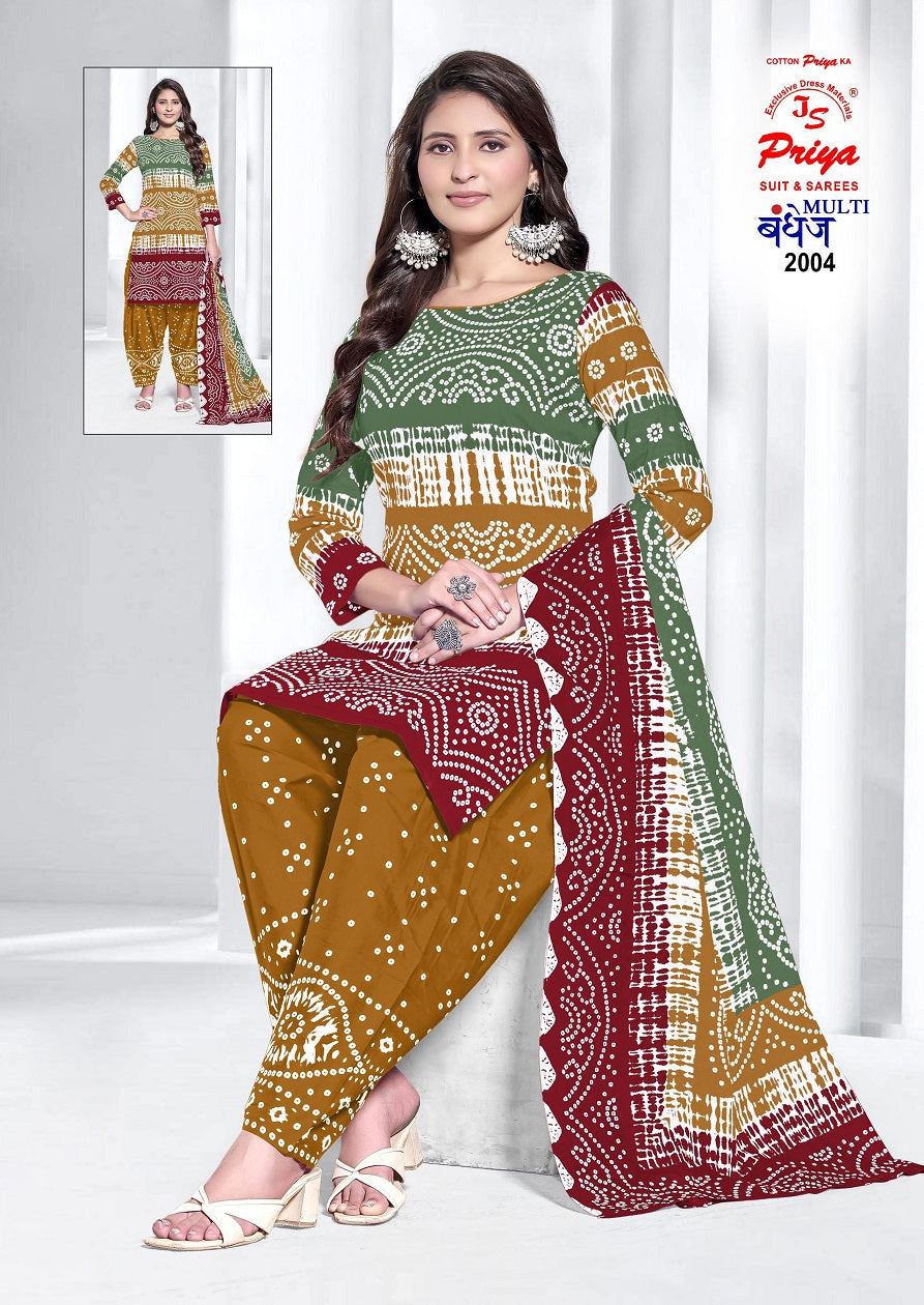 Multi Bandhej Vol 2 Js Priya Cotton Dress Material Supplier Ahmedabad