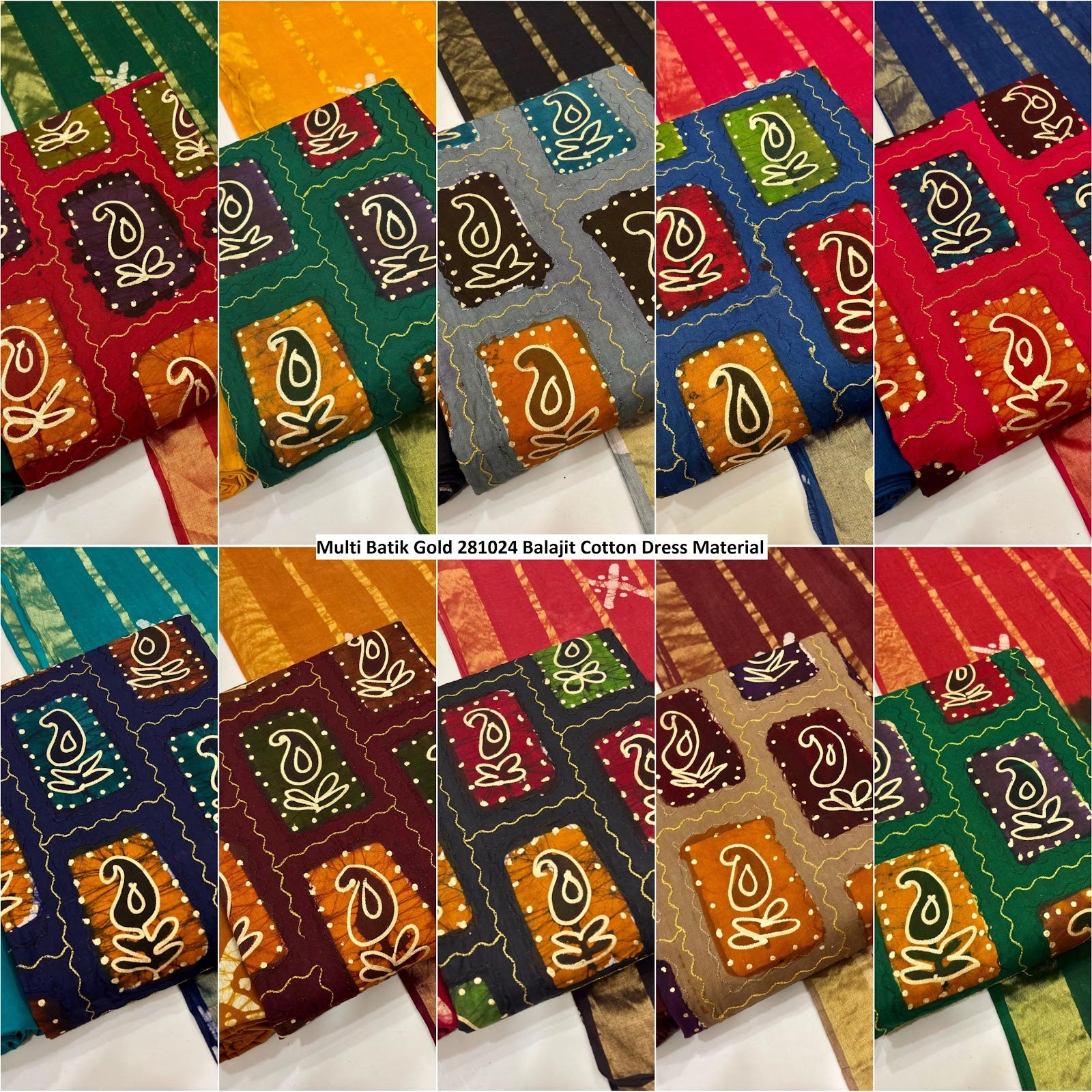 Multi Batik Gold 281024 Balajit Cotton Dress Material Supplier Ahmedabad