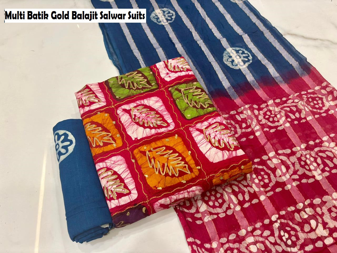 Multi Batik Gold Balajit Cotton Salwar Suits Wholesale Rate