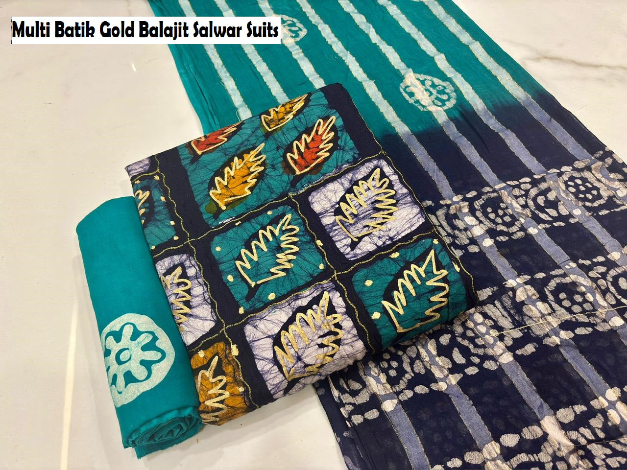 Multi Batik Gold Balajit Cotton Salwar Suits Wholesale Rate