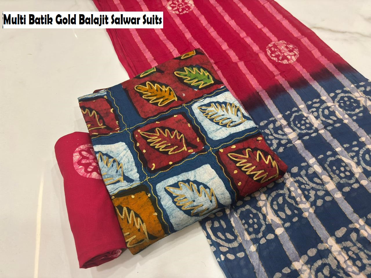Multi Batik Gold Balajit Cotton Salwar Suits Wholesale Rate