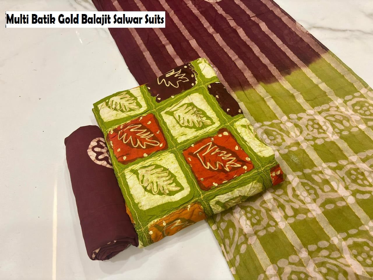 Multi Batik Gold Balajit Cotton Salwar Suits Wholesale Rate