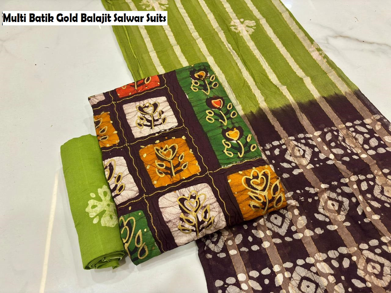 Multi Batik Gold Balajit Cotton Salwar Suits Wholesale Rate