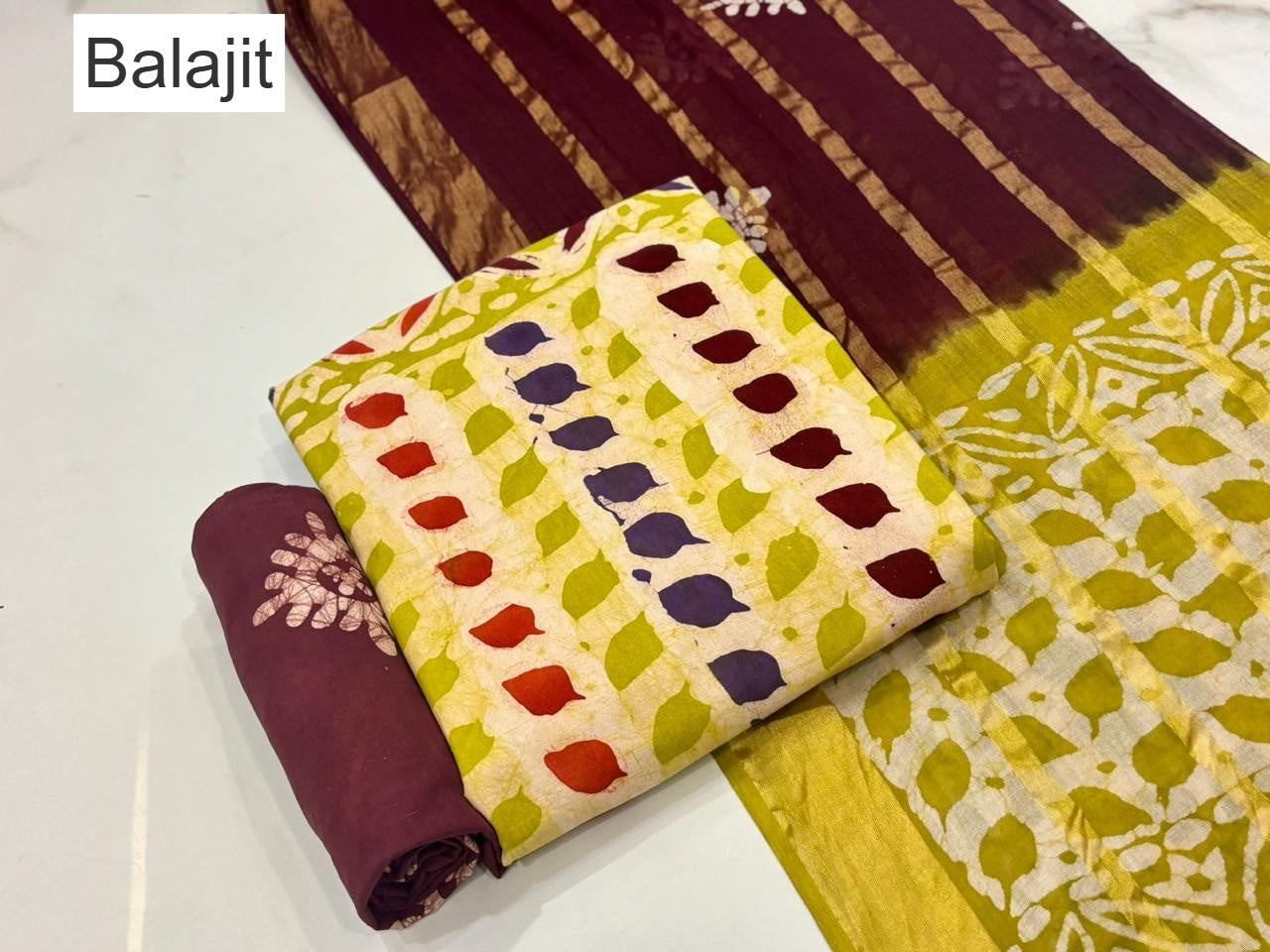 Multi Colors 011025 Balajit Batik Cotton Dress Material Wholesale Rate