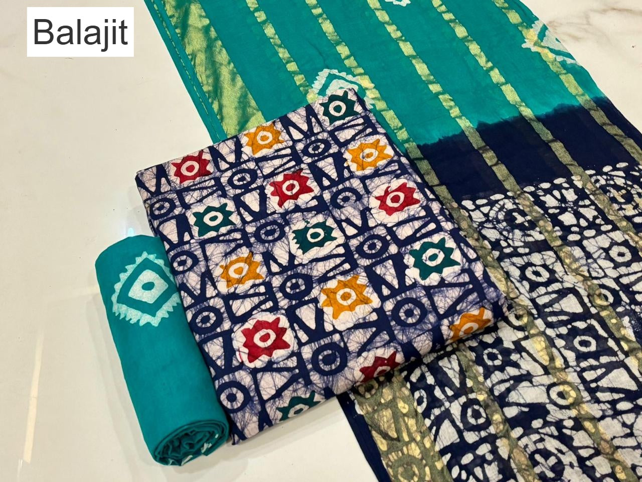 Multi Colors 011025 Balajit Batik Cotton Dress Material Wholesale Rate