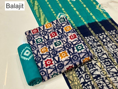 Multi Colors 011025 Balajit Batik Cotton Dress Material Wholesale Rate