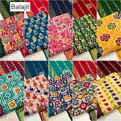 Multi Colors 011025 Balajit Batik Cotton Dress Material Wholesale Rate