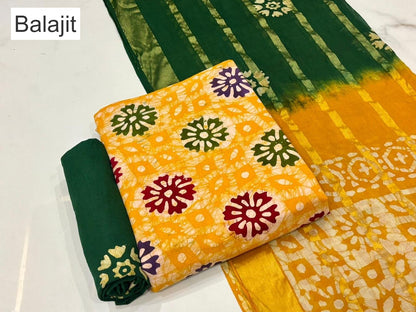 Multi Colors 011025 Balajit Batik Cotton Dress Material Wholesale Rate