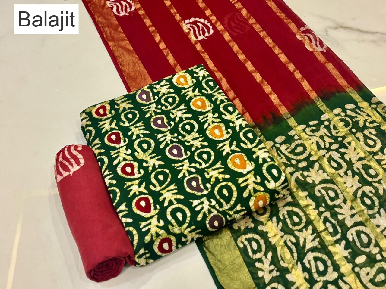 Multi Colors 011025 Balajit Batik Cotton Dress Material Wholesale Rate