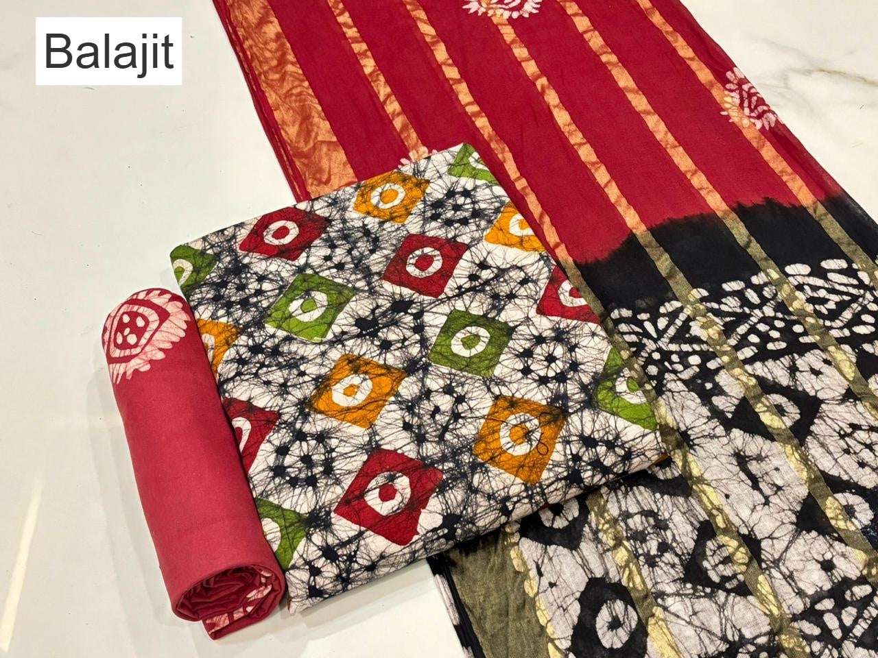 Multi Colors 011025 Balajit Batik Cotton Dress Material Wholesale Rate