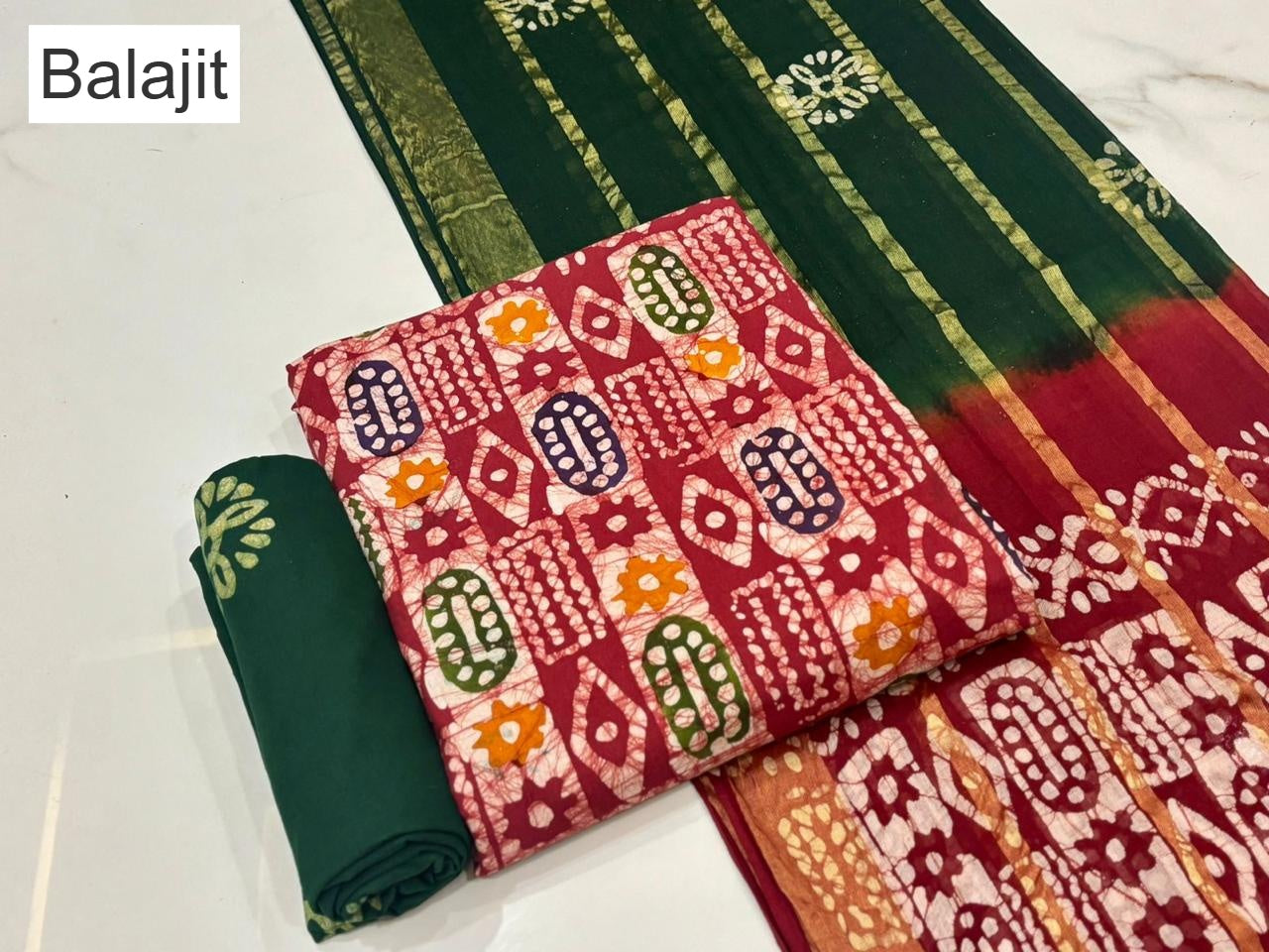 Multi Colors 011025 Balajit Batik Cotton Dress Material Wholesale Rate