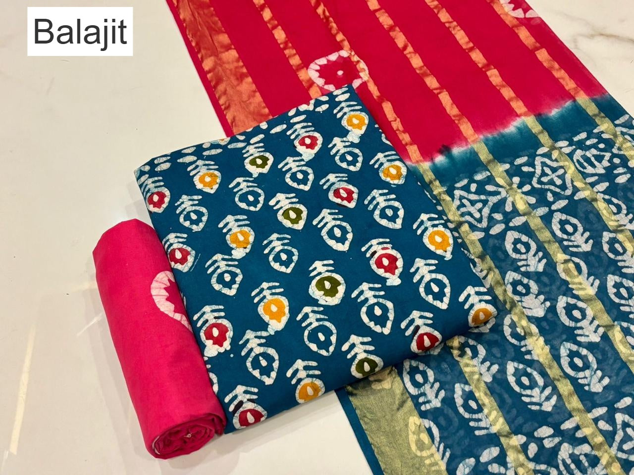 Multi Colors 011025 Balajit Batik Cotton Dress Material Wholesale Rate