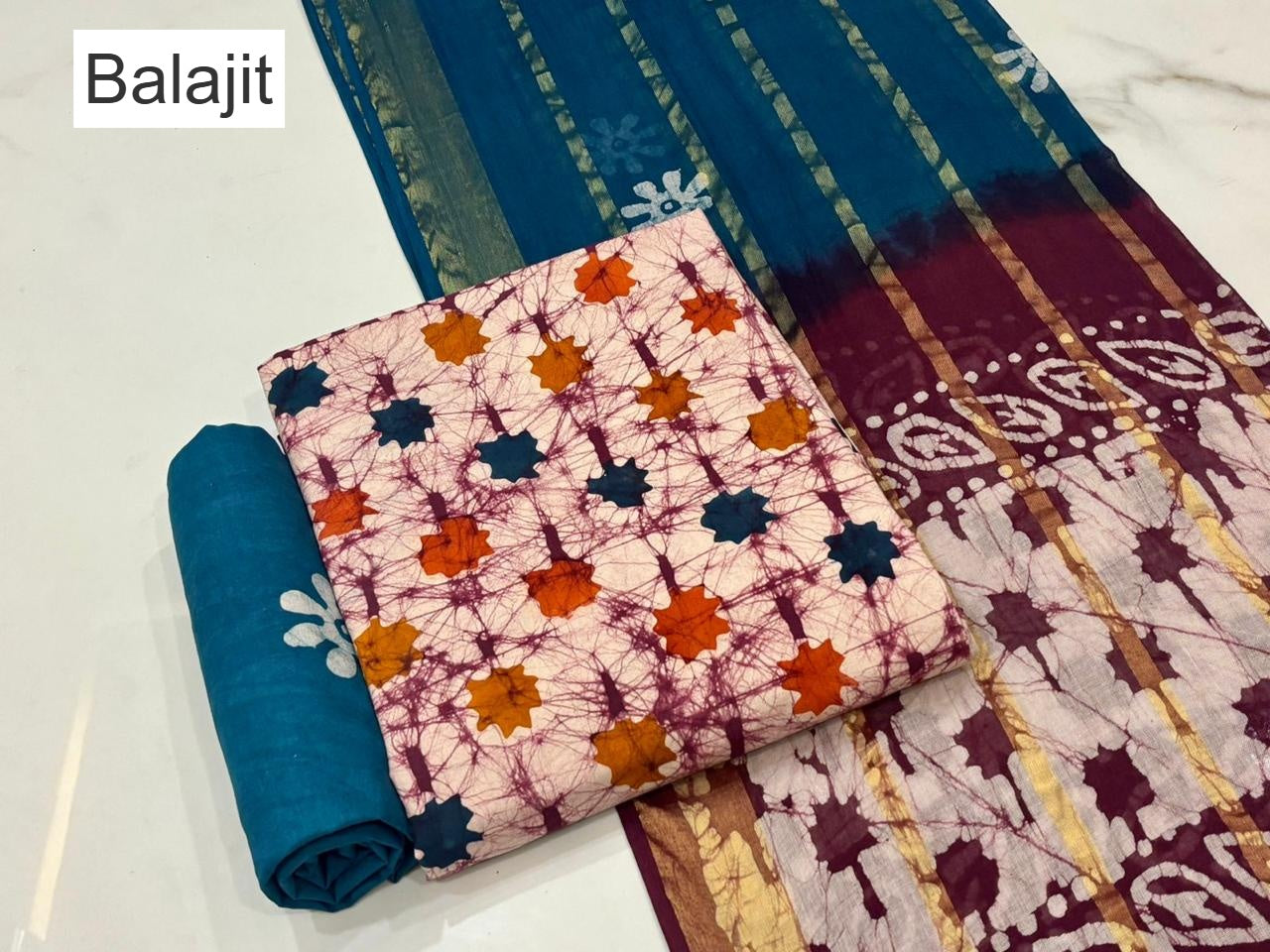 Multi Colors 011025 Balajit Batik Cotton Dress Material Wholesale Rate