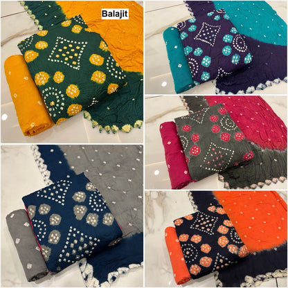 Multi Colour Bandhej 0708 Balajit Cotton Satin Salwar Suits Wholesale Price