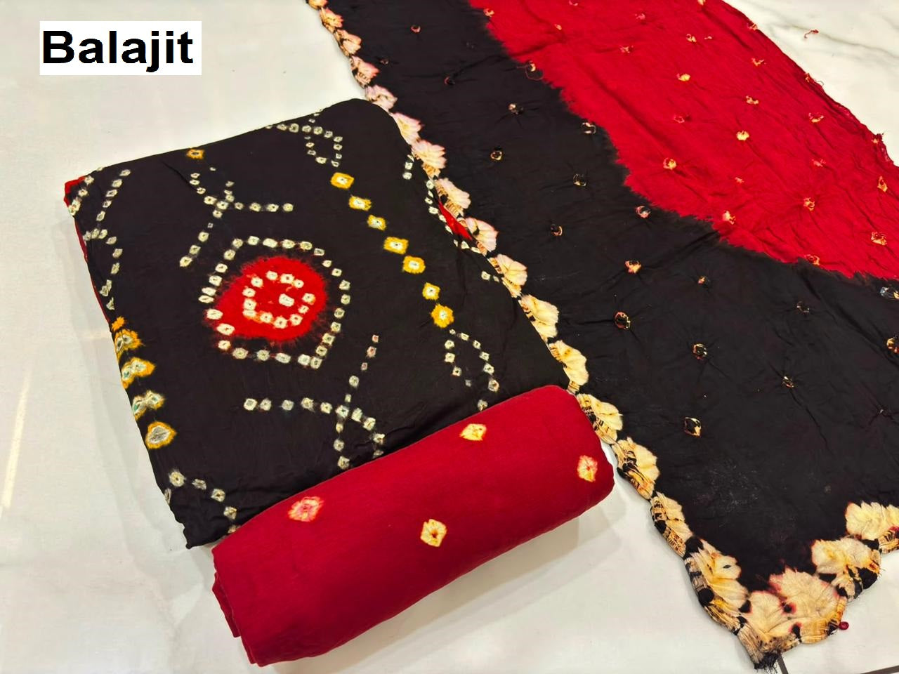 Multi Colour Bandhej 2007 Balajit Cotton Satin Salwar Suits Manufacturer