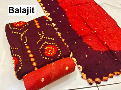 Multi Colour Bandhej 2007 Balajit Cotton Satin Salwar Suits Manufacturer
