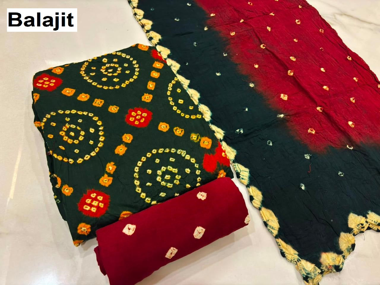 Multi Colour Bandhej 2007 Balajit Cotton Satin Salwar Suits Manufacturer