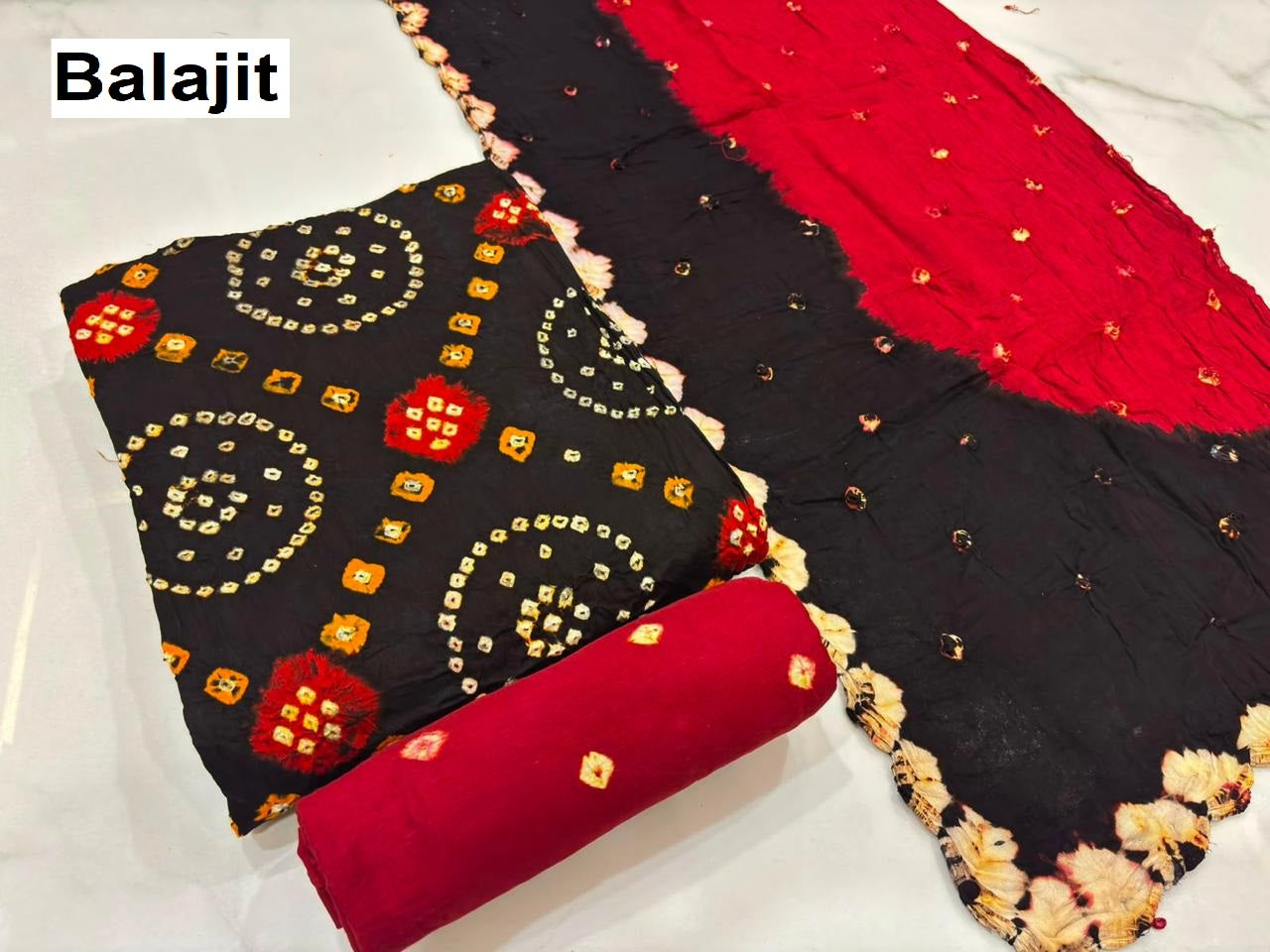Multi Colour Bandhej 2007 Balajit Cotton Satin Salwar Suits Manufacturer