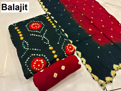 Multi Colour Bandhej 2007 Balajit Cotton Satin Salwar Suits Manufacturer