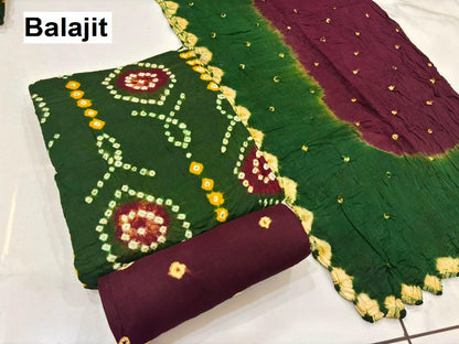 Multi Colour Bandhej 2007 Balajit Cotton Satin Salwar Suits Manufacturer
