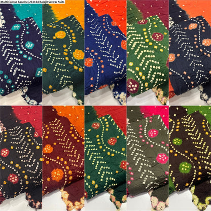 Multi Colour Bandhej 261124 Balajit Cotton Sartin Salwar Suits Manufacturer Ahmedabad