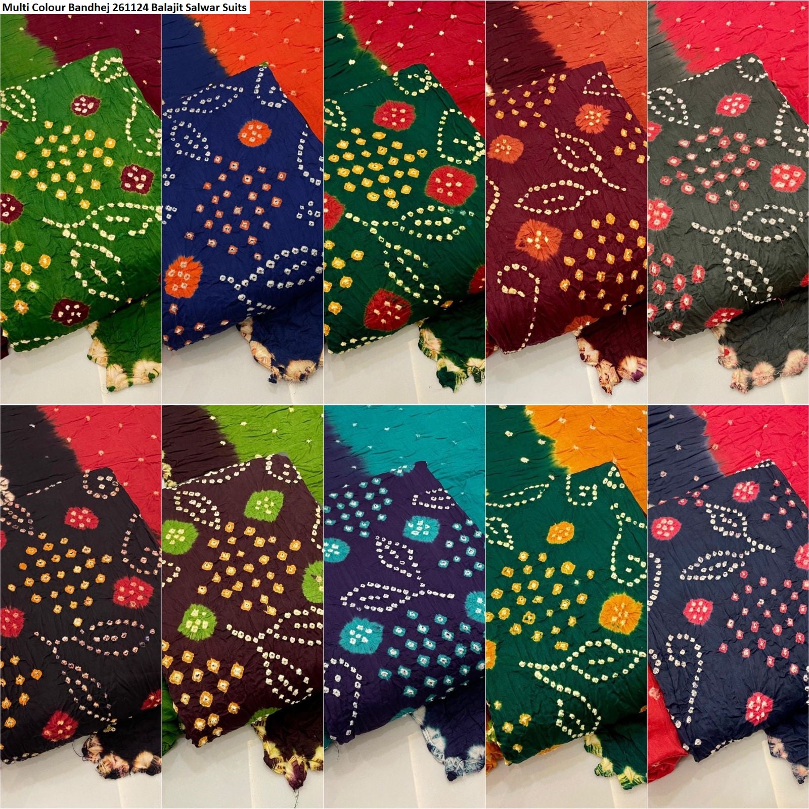 Multi Colour Bandhej 261124 Balajit Cotton Sartin Salwar Suits Manufacturer Ahmedabad