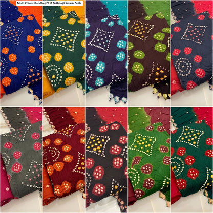Multi Colour Bandhej 261124 Balajit Cotton Sartin Salwar Suits Manufacturer Ahmedabad
