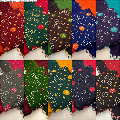 Multi Colour Bandhej 261124 Balajit Cotton Sartin Salwar Suits Manufacturer Ahmedabad