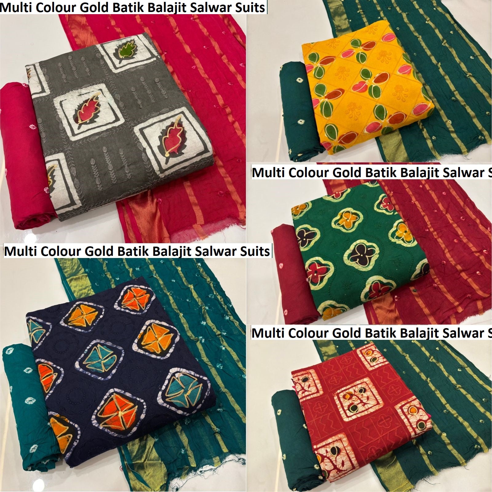 Multi Colour Gold Batik Balajit Salwar Suits Manufacturer Gujarat