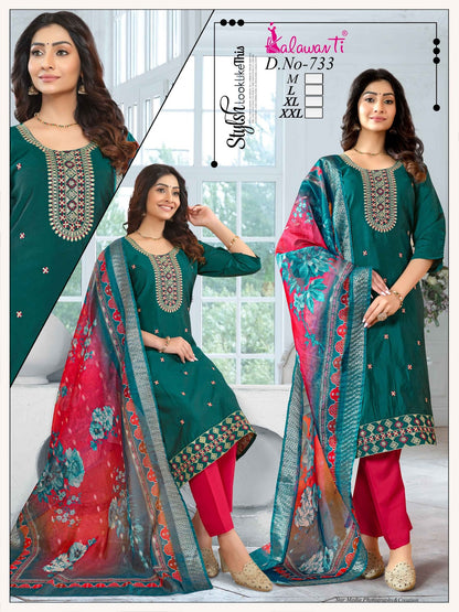 Multi Sequence 2909 Kalawanti Silk Readymade Pant Style Suits Supplier India
