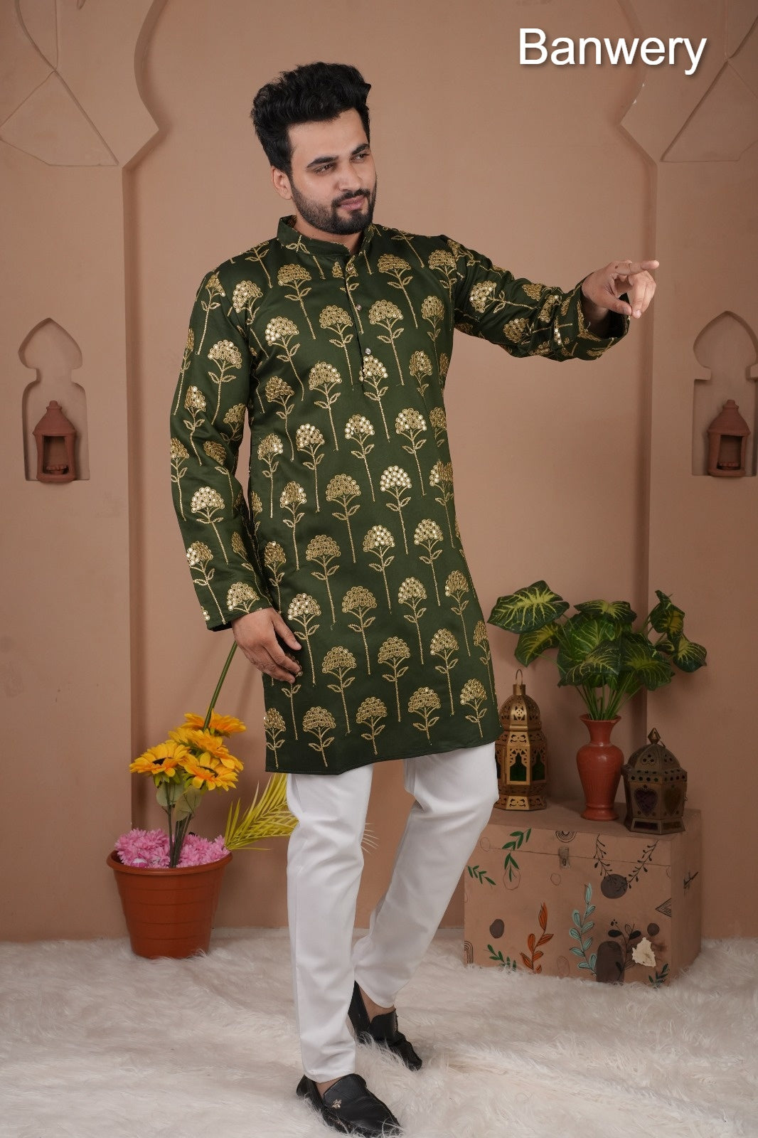 Multiple Petals Banwery Gadwal Silk Mens Kurta Pajama Exporter