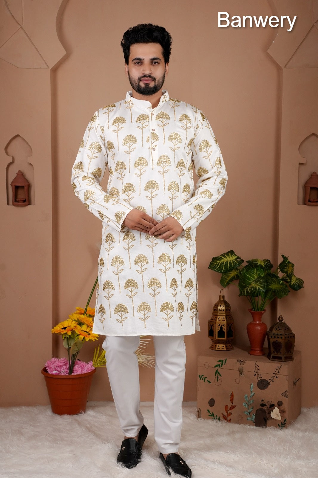 Multiple Petals Banwery Gadwal Silk Mens Kurta Pajama Exporter