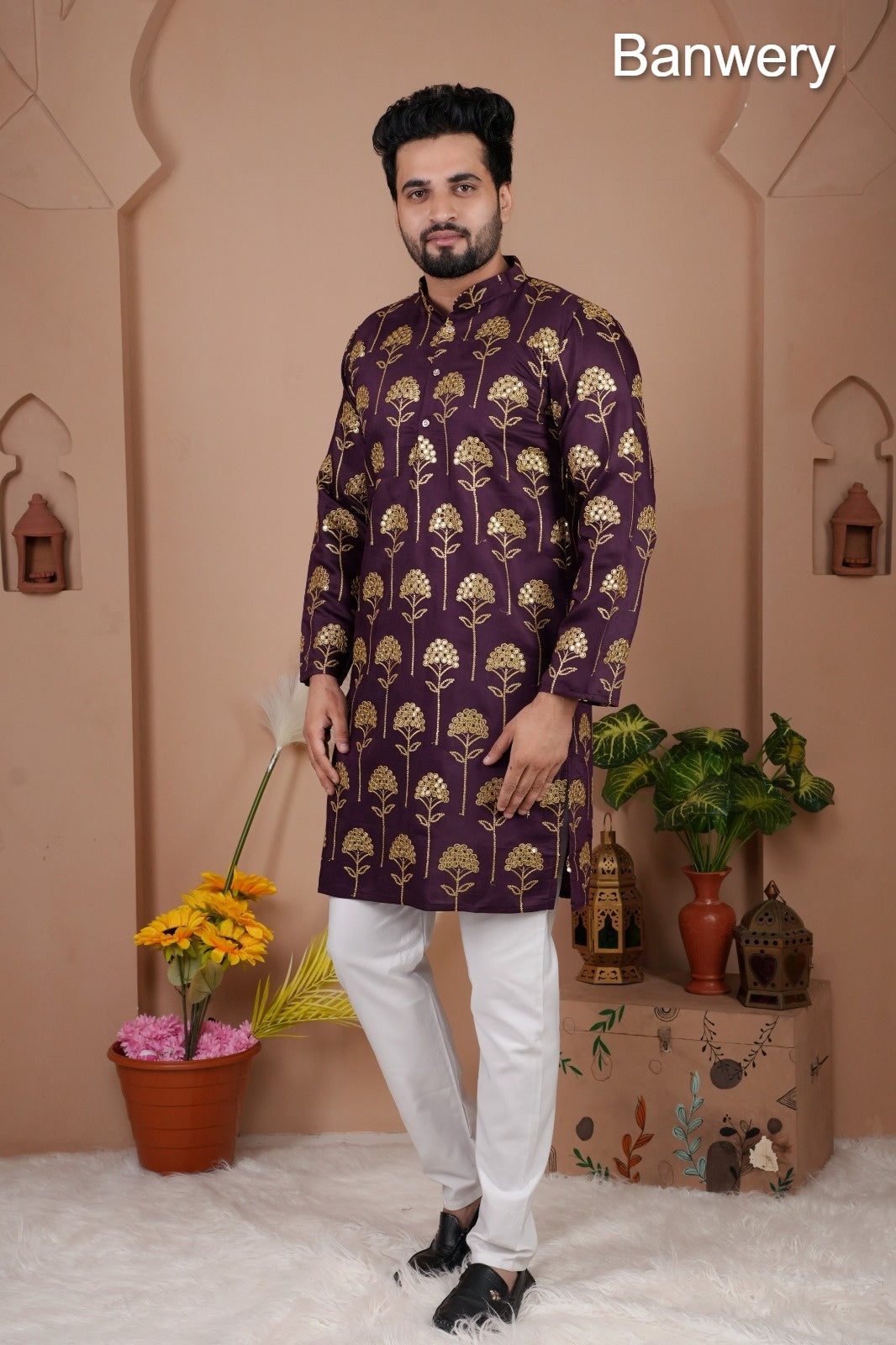 Multiple Petals Banwery Gadwal Silk Mens Kurta Pajama Exporter