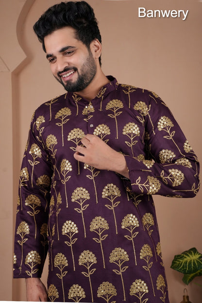 Multiple Petals Banwery Gadwal Silk Mens Kurta Pajama Exporter
