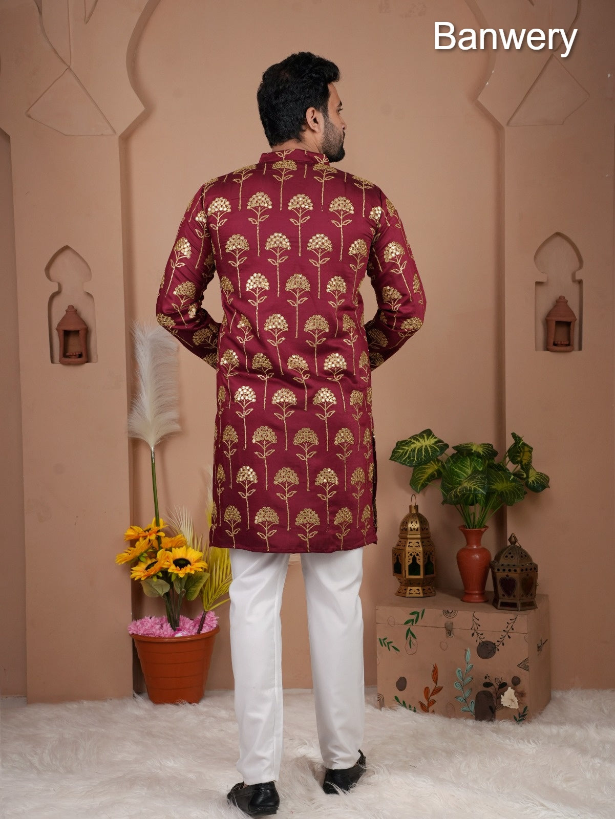 Multiple Petals Banwery Gadwal Silk Mens Kurta Pajama Exporter