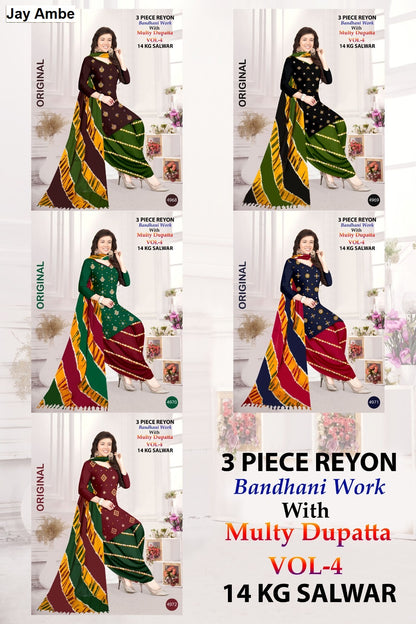 Multy Vol 4 Jay Ambe Reyon Salwar Suits Wholesale Rate