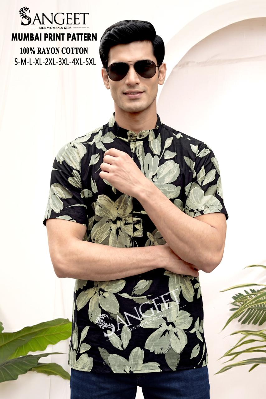 Mumbai Print Pattern Short Sangeet Rayon Cotton Mens Kurta Manufacturer India